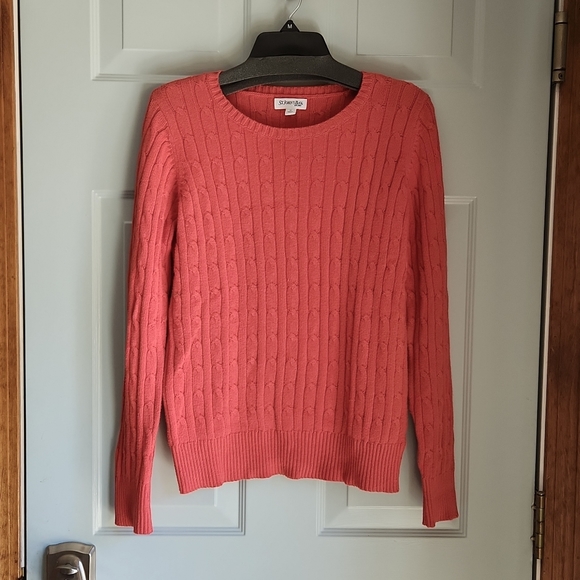 St. John's Bay Sweaters - St. John's Bay, Women's, M, Crew Neck, Long Sleeve, Red, Cable &Straight Stitch